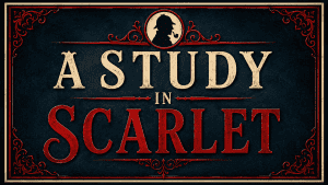 Text A Study In Scarlett with Sherlock Holmes silhoette