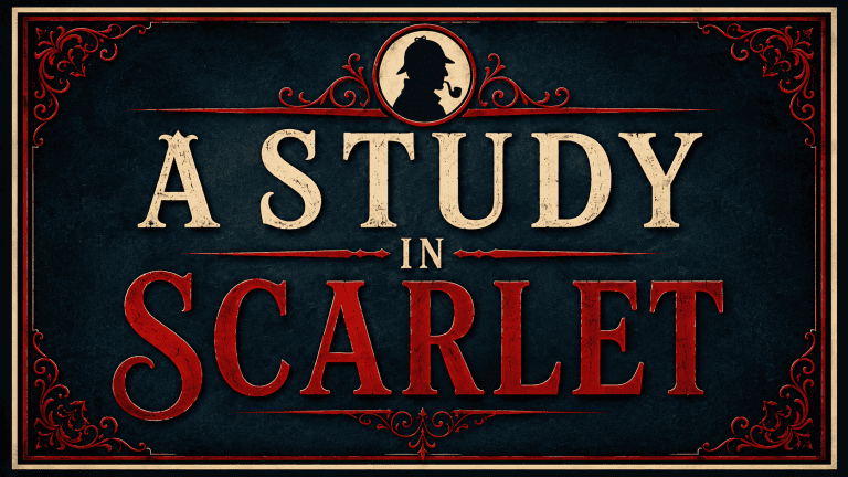 Text A Study In Scarlett with Sherlock Holmes silhoette